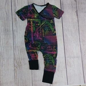 Custom Made ADJUSTABLE Grow-With-Me Infant Toddler Romper 6m-4+y Neon Trucks